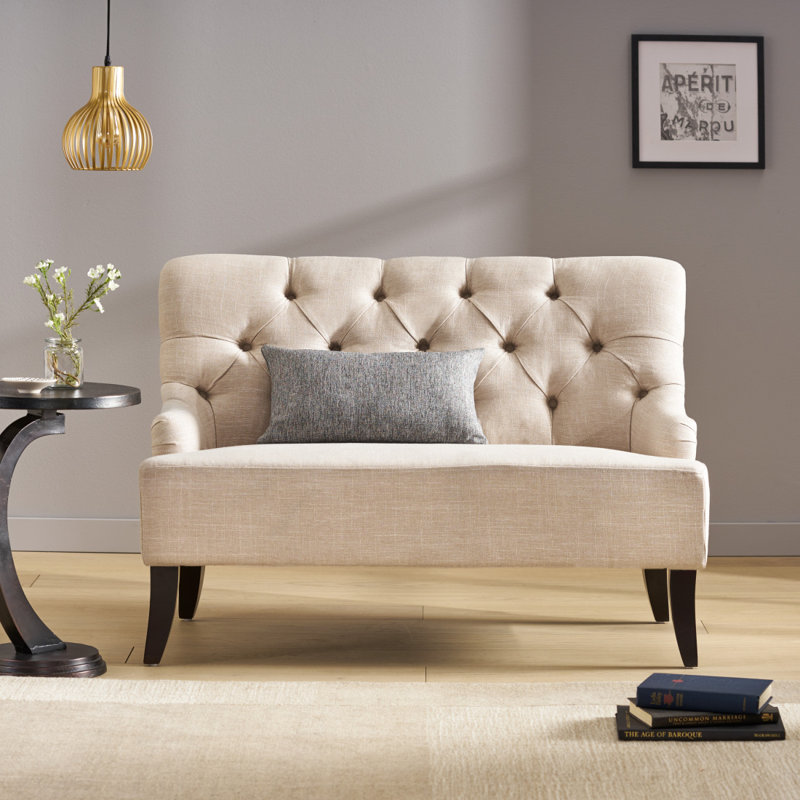 Modern Comfortable KD Settee Lark Manor Upholstery Color Light Gray